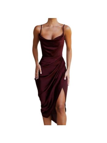A-Linien-Rock, hohe Taille, einfarbig, langes, sexy, plissiertes, rückenfreies, unregelmäßiges Kleid aus Satin